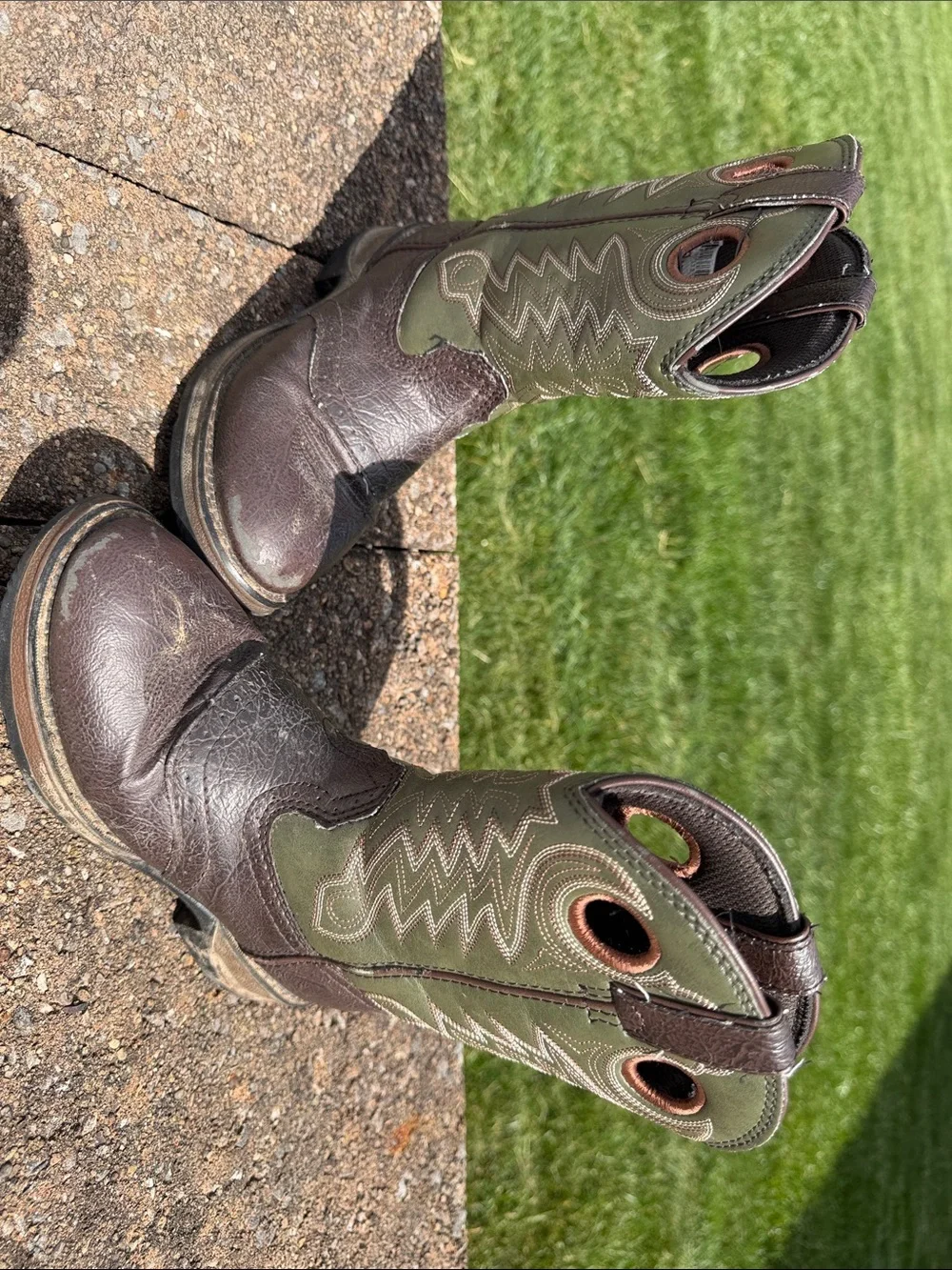 Durango Brown and Olive Kids Pull-On Western Boots